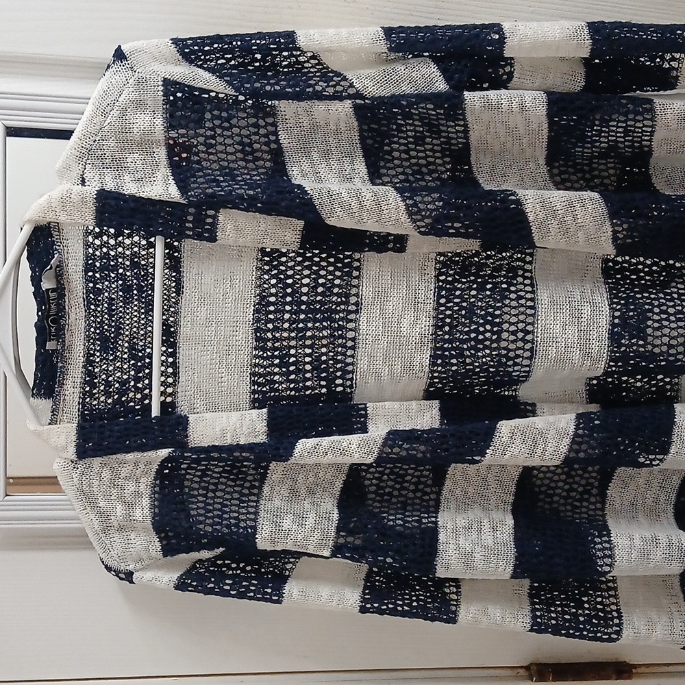 Navy and White Striped Cardigan Size L - Picture 2 of 8